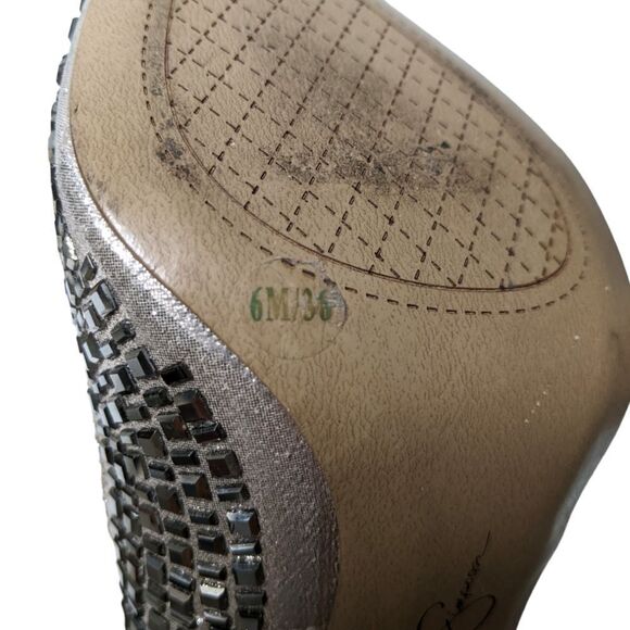 JESSICA SIMPSON Claya Metallic Faux Suede Rhinestone Heels 6 - Picture 10 of 12